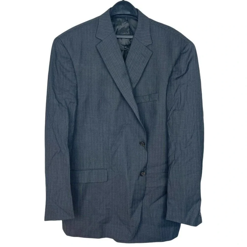Lauren Ralph Lauren Mens 50R Grey Pinstripe‎ 100% Wool 2-Button Blazer Jacket